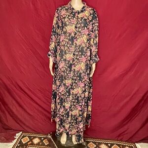 C. Wonder by Christian Siriano Sheer Chiffon Floral Maxi Button Shirt Dress 28W